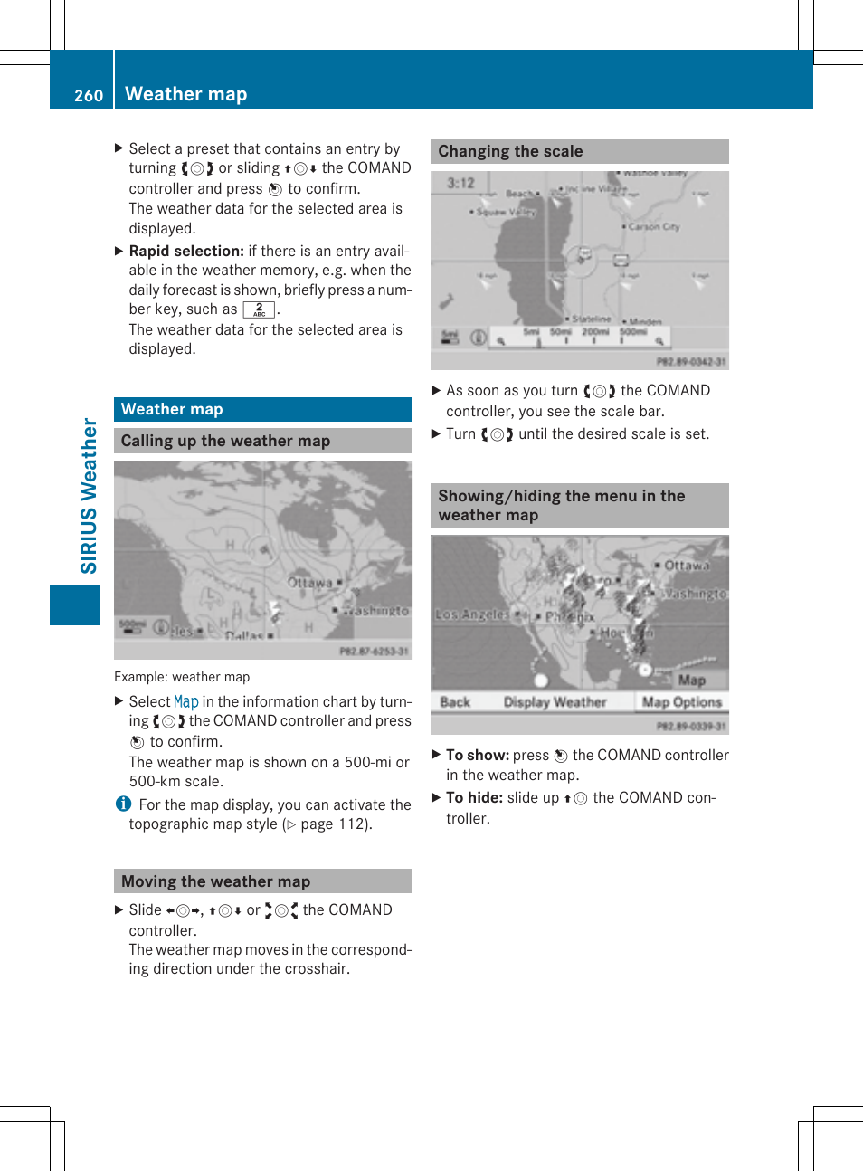 Si riu s wea ther, Weather map | Mercedes-Benz CLS-Class 2014 COMAND Manual User Manual | Page 262 / 270