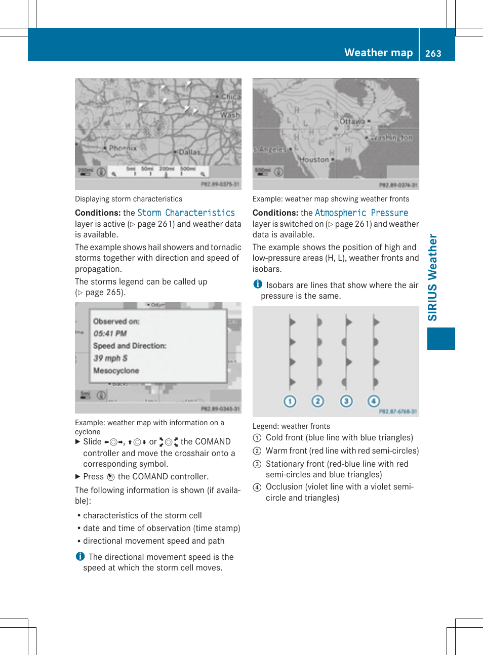 Si riu s we ather, Weather map | Mercedes-Benz CLS-Class 2014 COMAND Manual User Manual | Page 265 / 270