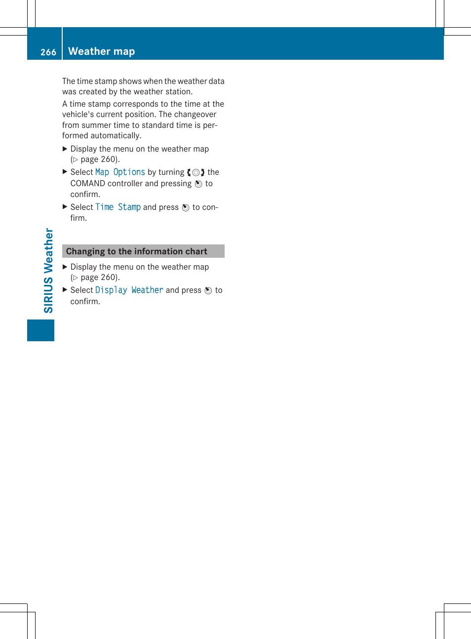 Sirius weather, Weather map | Mercedes-Benz CLS-Class 2014 COMAND Manual User Manual | Page 268 / 270
