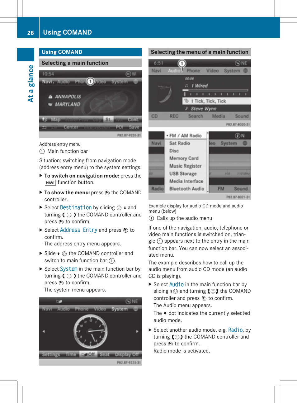At a gla nce, Using comand | Mercedes-Benz CLS-Class 2014 COMAND Manual User Manual | Page 30 / 270