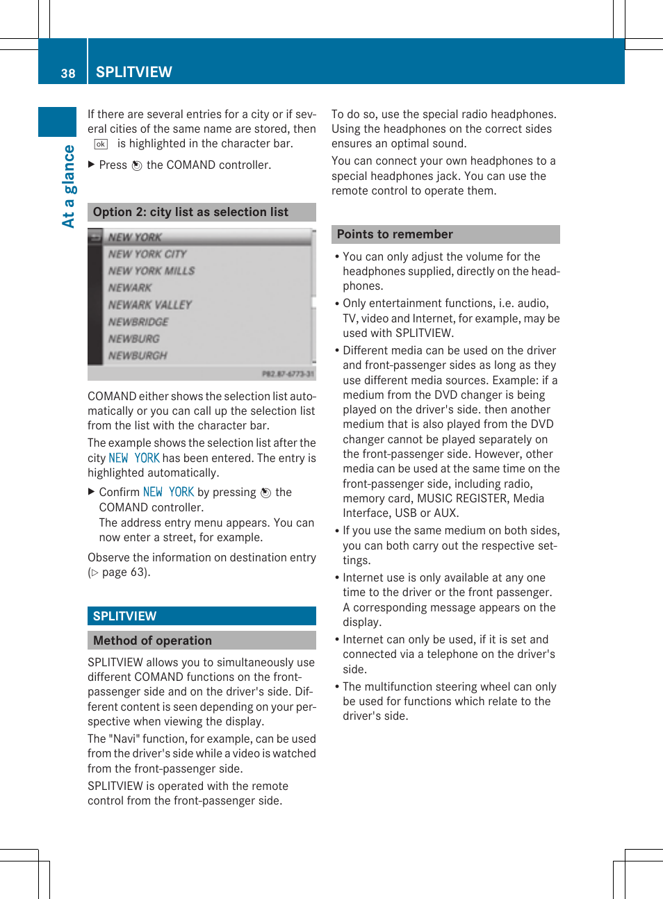 At a glance, Splitview | Mercedes-Benz CLS-Class 2014 COMAND Manual User Manual | Page 40 / 270