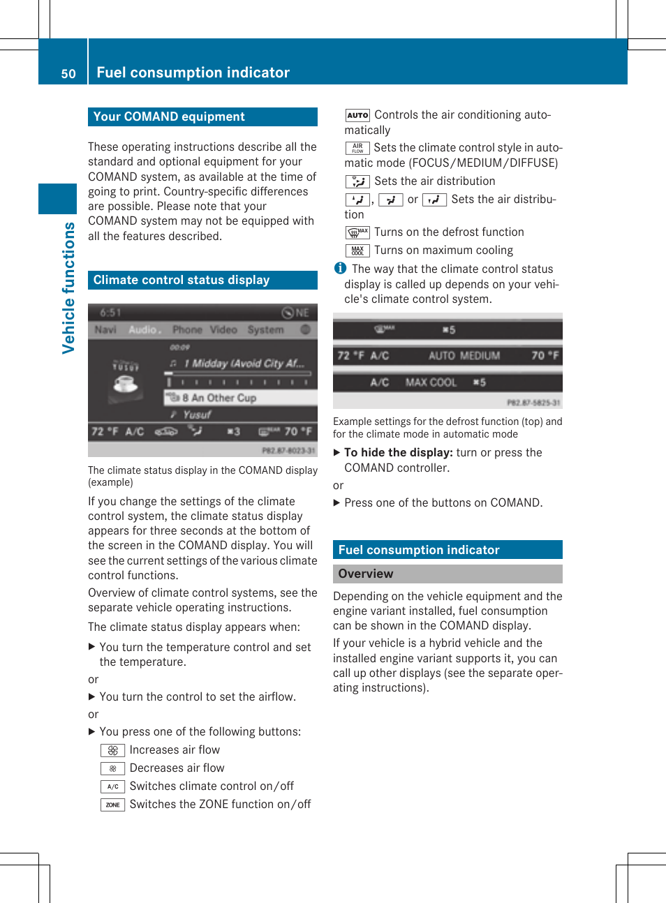Ve hicl e fu nct ions, Fuel consumption indicator | Mercedes-Benz CLS-Class 2014 COMAND Manual User Manual | Page 52 / 270