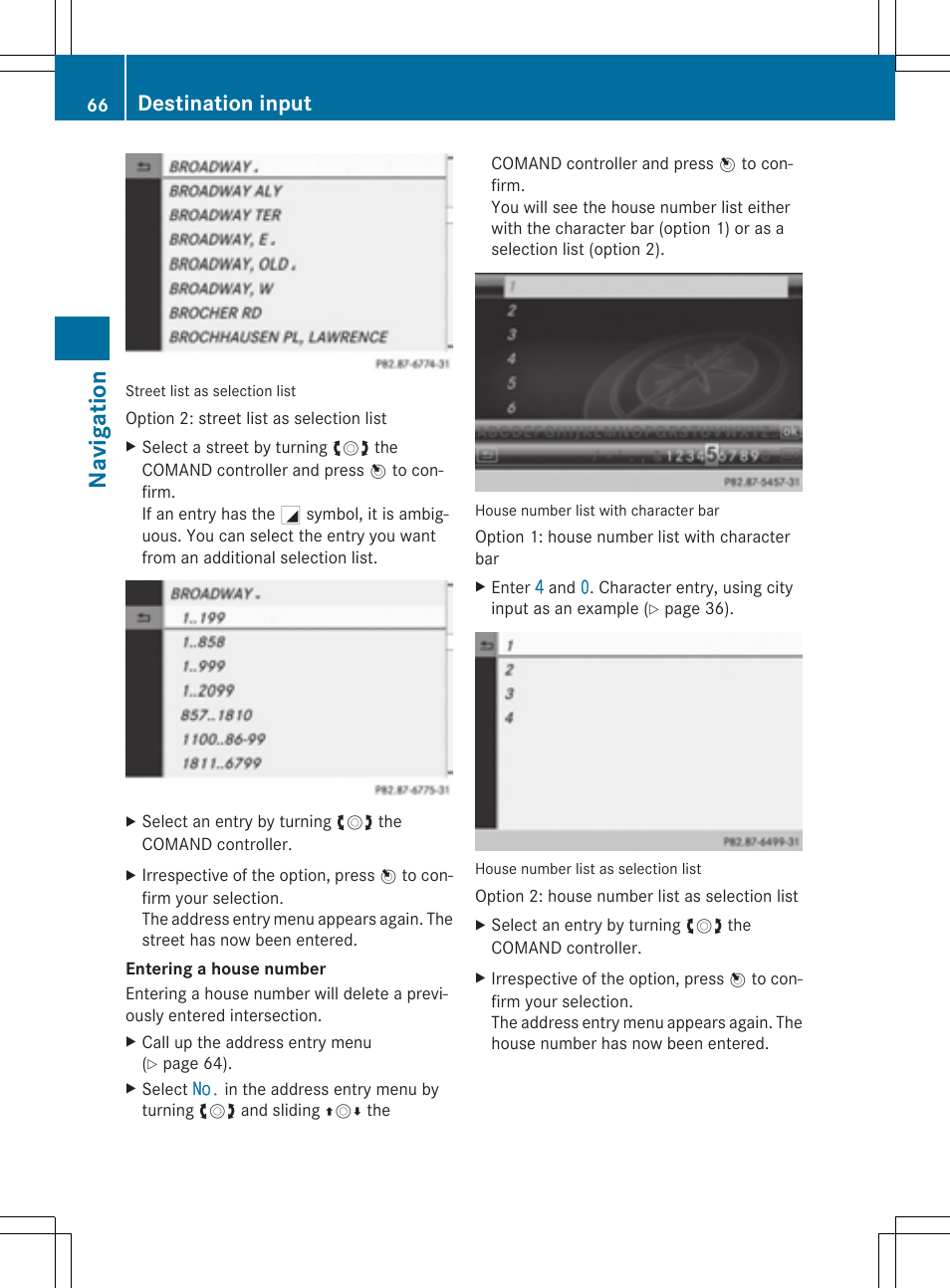 Navig atio n, Destination input | Mercedes-Benz CLS-Class 2014 COMAND Manual User Manual | Page 68 / 270