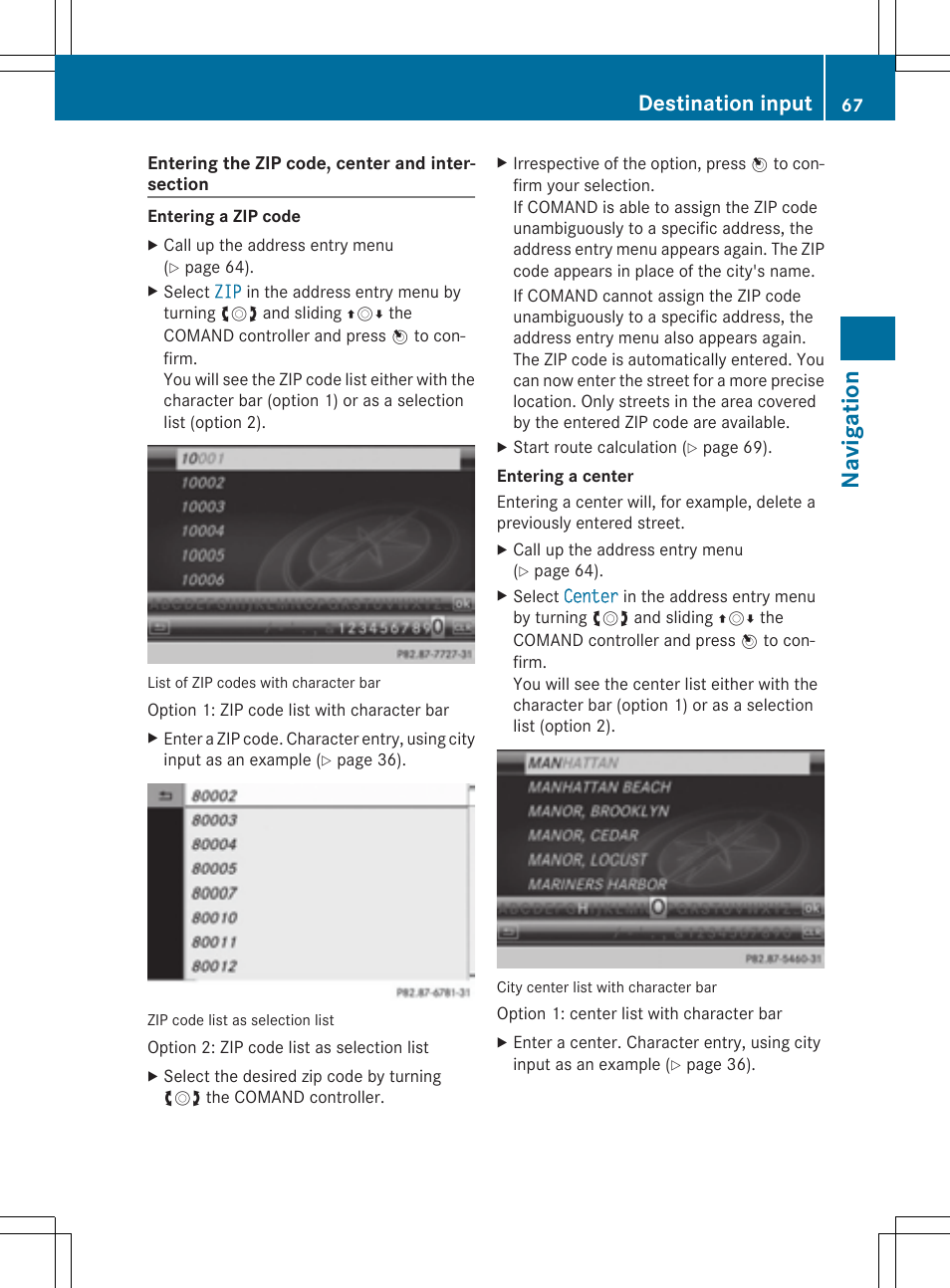 Na viga tion, Destination input | Mercedes-Benz CLS-Class 2014 COMAND Manual User Manual | Page 69 / 270