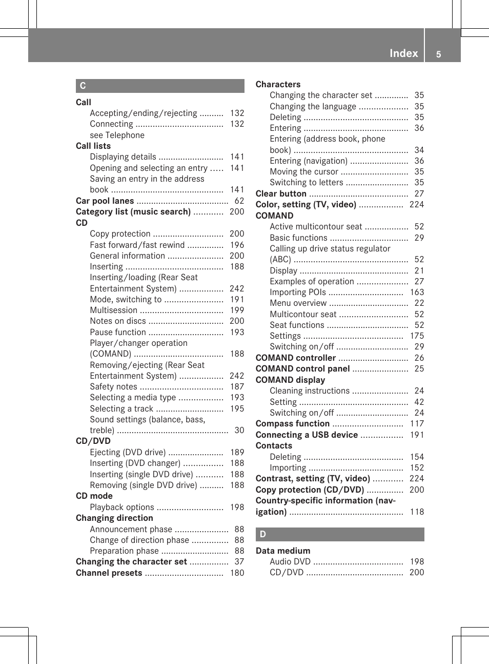 Index | Mercedes-Benz CLS-Class 2014 COMAND Manual User Manual | Page 7 / 270