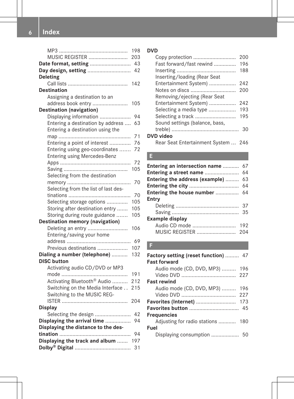 Index | Mercedes-Benz CLS-Class 2014 COMAND Manual User Manual | Page 8 / 270