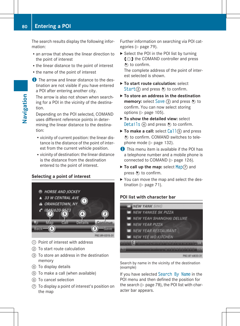 Navigation, Entering a poi | Mercedes-Benz CLS-Class 2014 COMAND Manual User Manual | Page 82 / 270