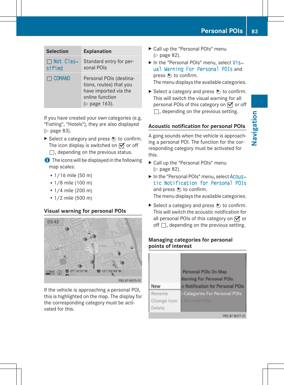 Navigation, Personal pois | Mercedes-Benz CLS-Class 2014 COMAND Manual User Manual | Page 85 / 270