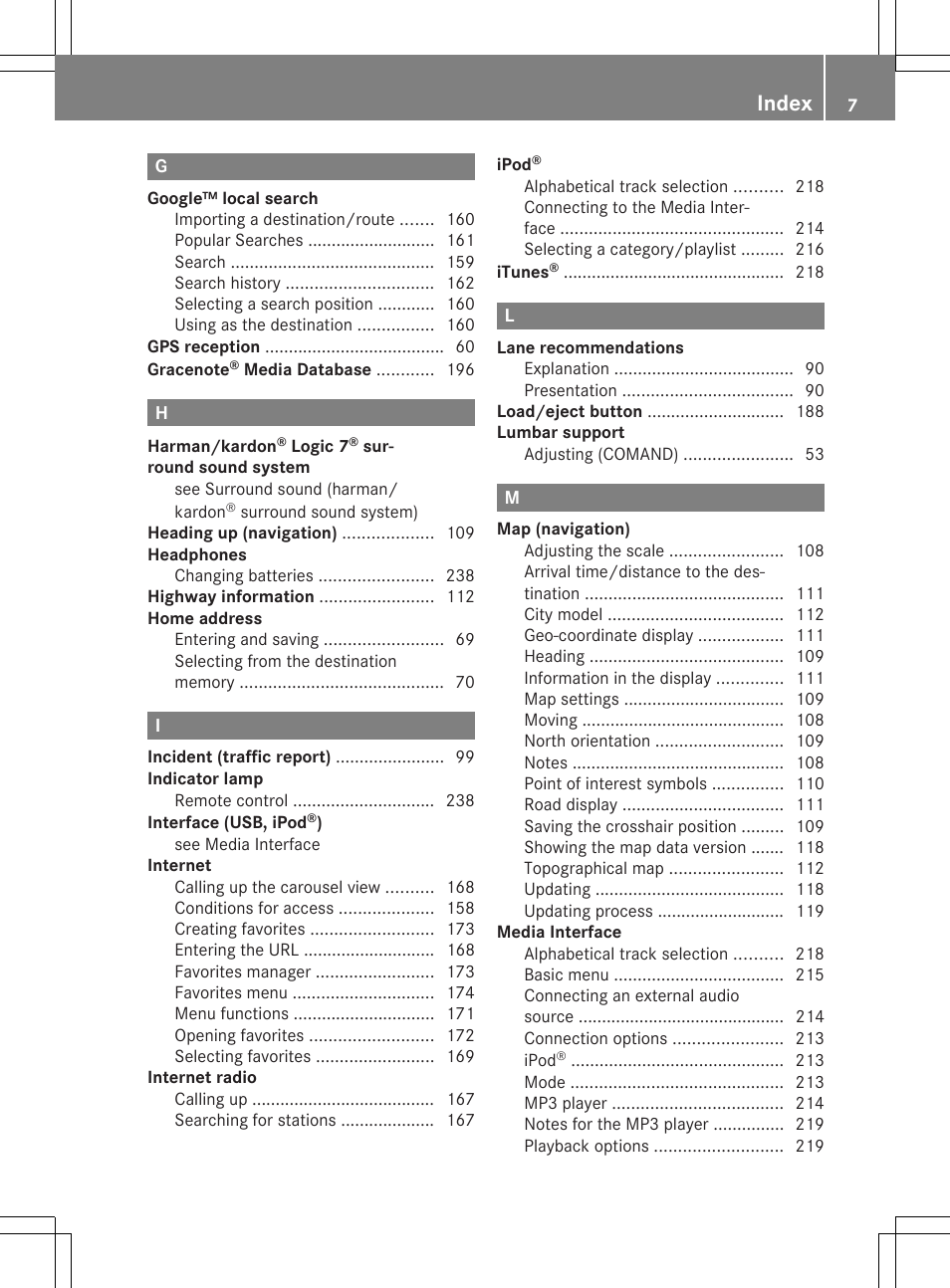 Index | Mercedes-Benz CLS-Class 2014 COMAND Manual User Manual | Page 9 / 270