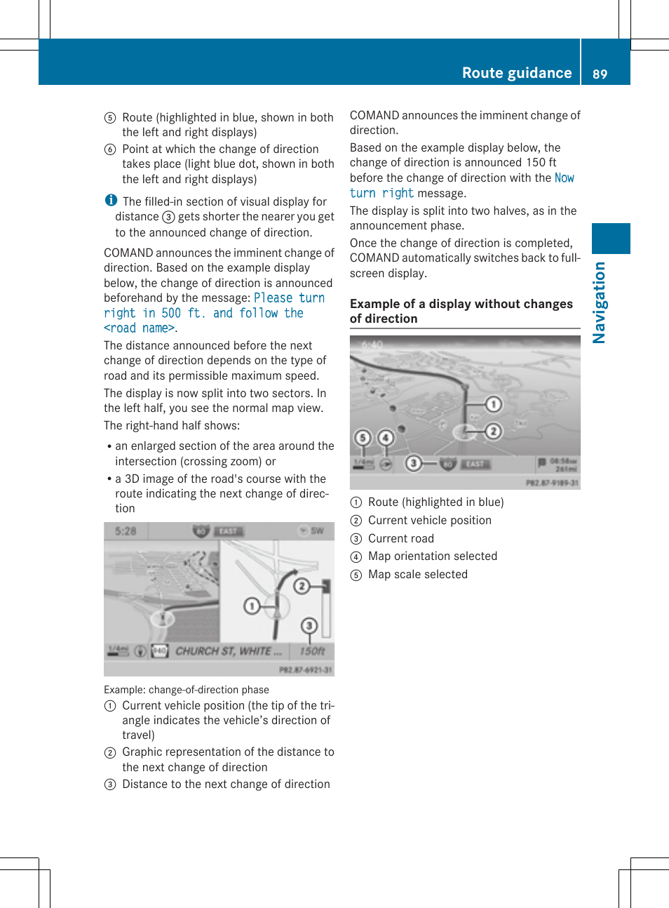 Navi ga tio n, Route guidance | Mercedes-Benz CLS-Class 2014 COMAND Manual User Manual | Page 91 / 270