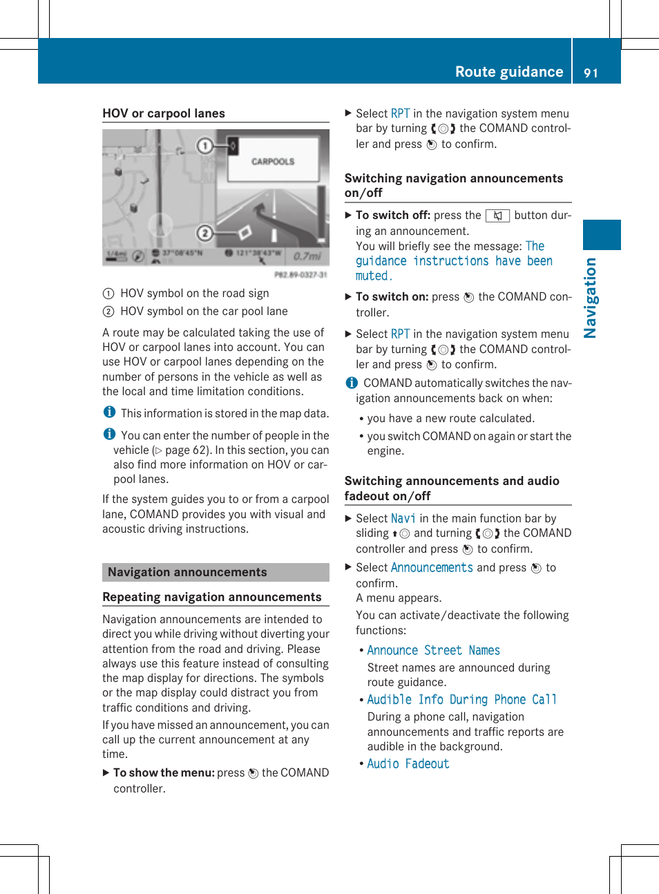 Navigatio n, Route guidance | Mercedes-Benz CLS-Class 2014 COMAND Manual User Manual | Page 93 / 270
