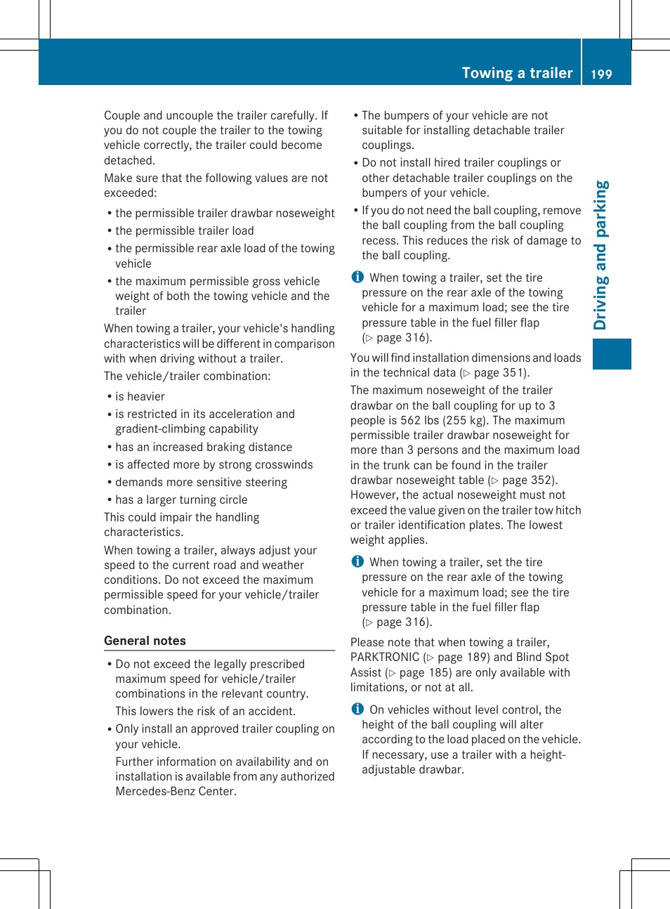 Driv ing and pa rki ng, Towing a trailer | Mercedes-Benz G-Class 2014 Owners Manual User Manual | Page 201 / 354
