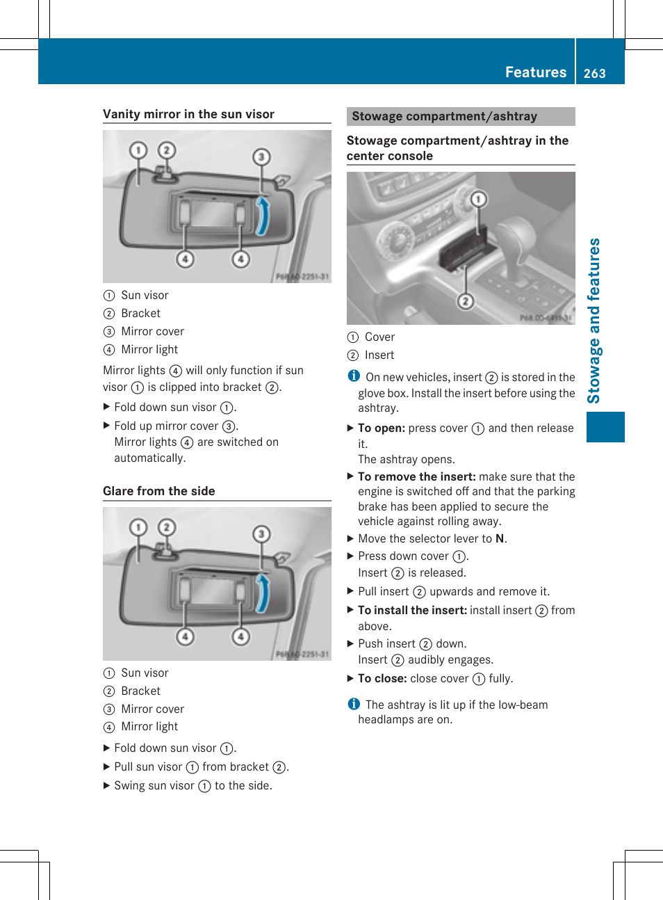 Sto wag e an d fe ature s, Features | Mercedes-Benz G-Class 2014 Owners Manual User Manual | Page 265 / 354