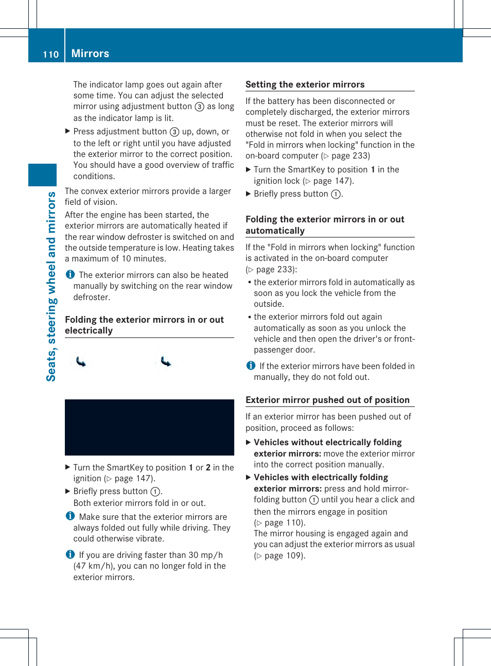Seats, steering whee la nd mirrors, Mirrors | Mercedes-Benz CLS-Class 2014 Owners Manual User Manual | Page 112 / 382