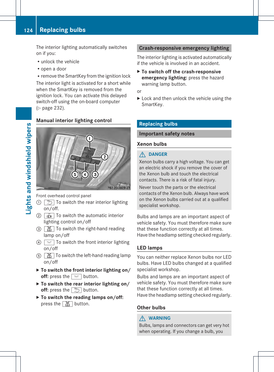 Lights and windshield wipers, Replacing bulbs | Mercedes-Benz CLS-Class 2014 Owners Manual User Manual | Page 126 / 382