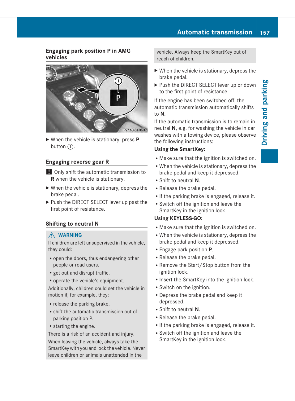 Driving and parking, Automatic transmission | Mercedes-Benz CLS-Class 2014 Owners Manual User Manual | Page 159 / 382