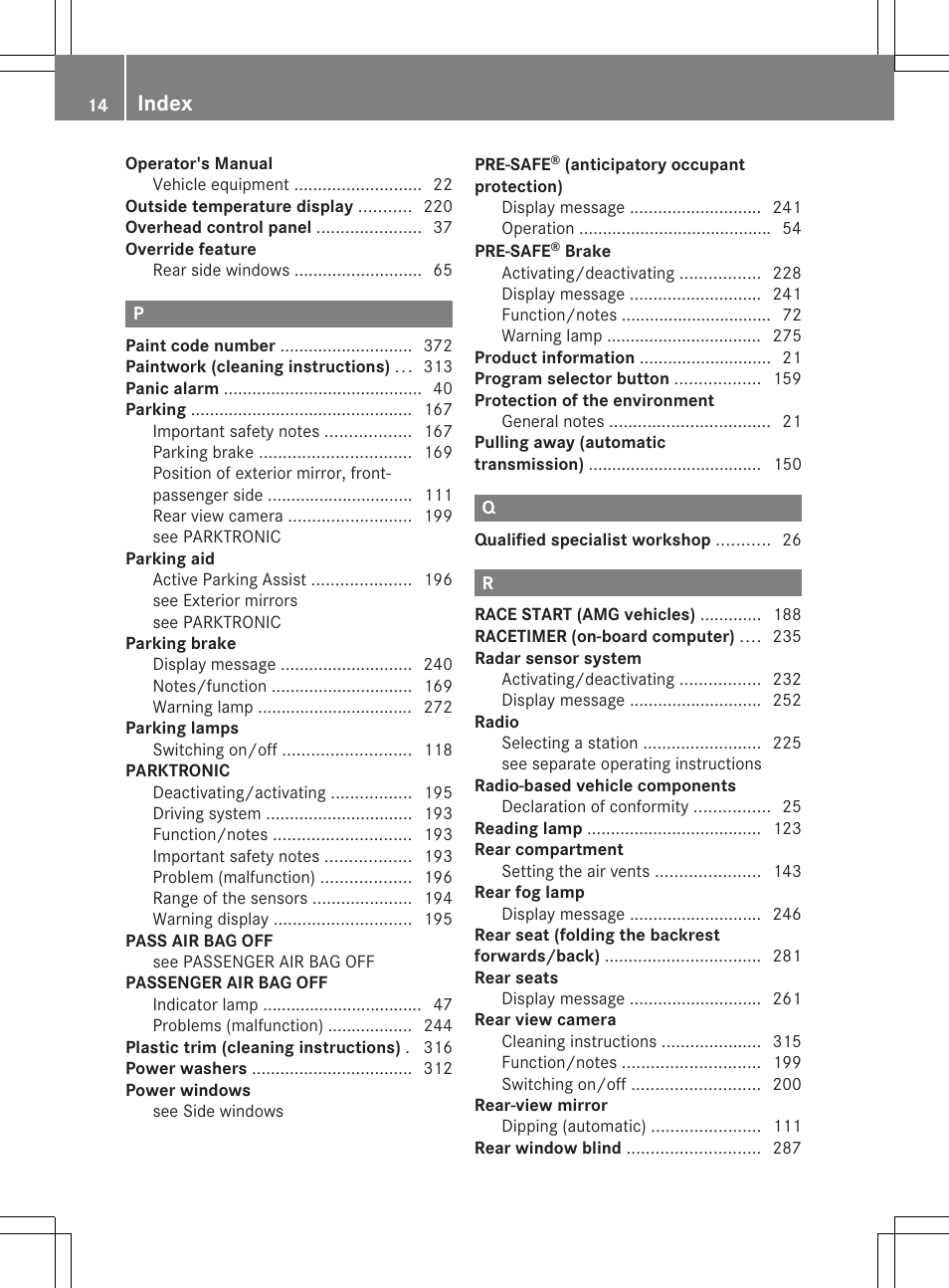 Index | Mercedes-Benz CLS-Class 2014 Owners Manual User Manual | Page 16 / 382