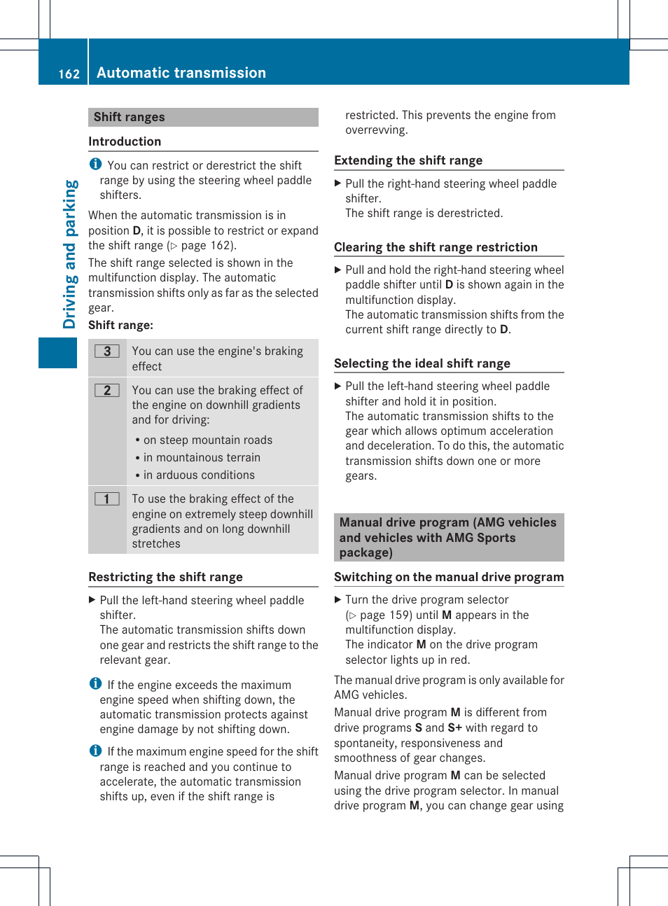 Driving and parking, Automatic transmission | Mercedes-Benz CLS-Class 2014 Owners Manual User Manual | Page 164 / 382