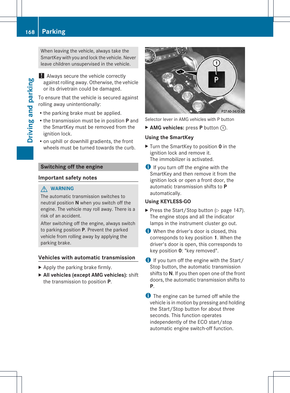 Driving and parking, Parking | Mercedes-Benz CLS-Class 2014 Owners Manual User Manual | Page 170 / 382