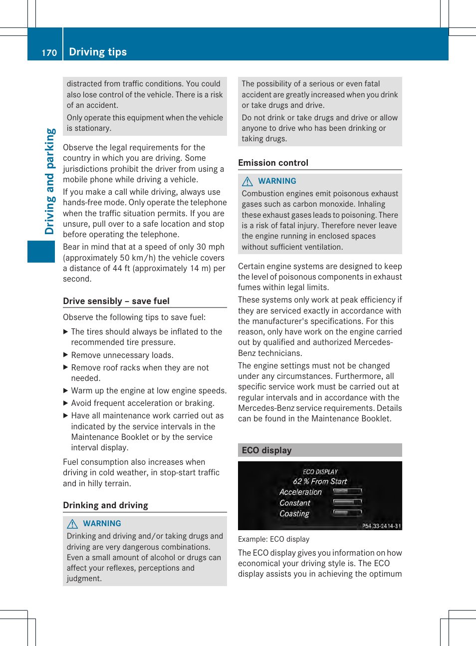 Driving and parking, Driving tips | Mercedes-Benz CLS-Class 2014 Owners Manual User Manual | Page 172 / 382