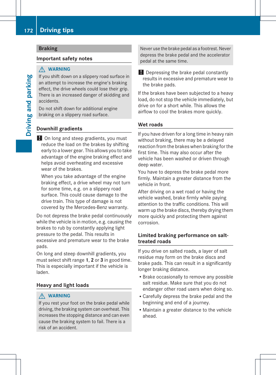 Driving and parking, Driving tips | Mercedes-Benz CLS-Class 2014 Owners Manual User Manual | Page 174 / 382
