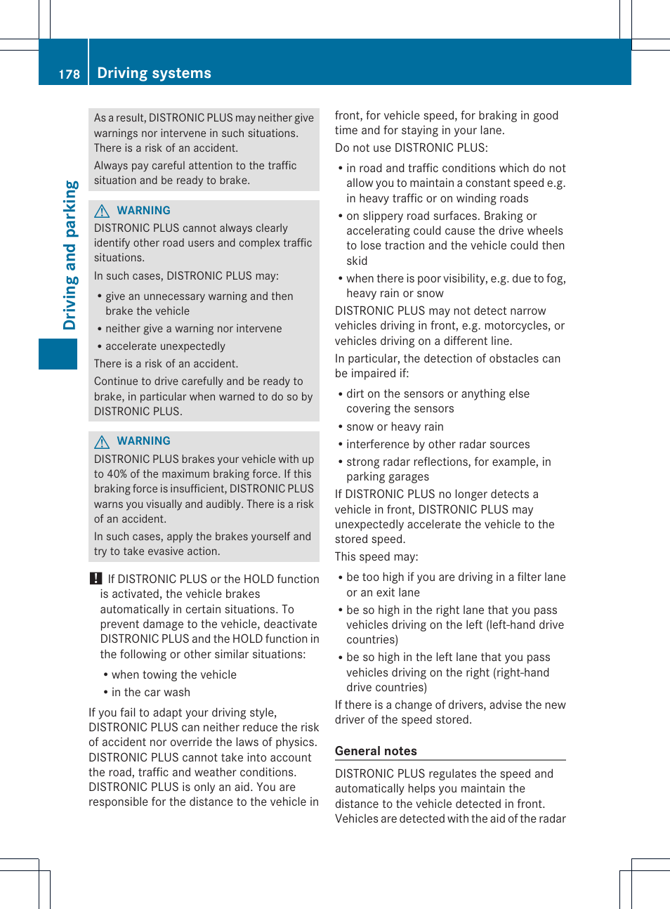 Driving and parking, Driving systems | Mercedes-Benz CLS-Class 2014 Owners Manual User Manual | Page 180 / 382