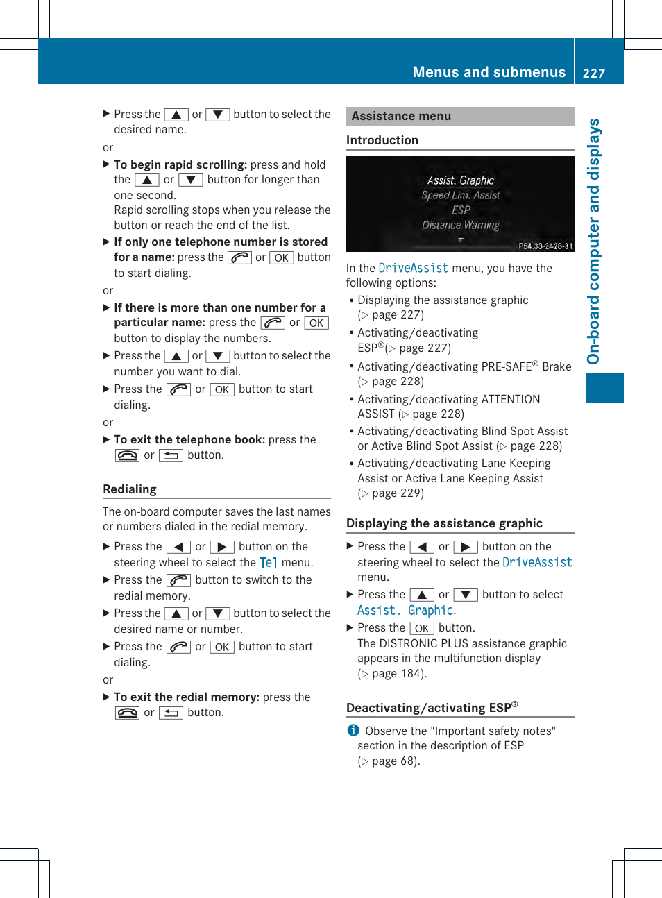 On- boar dc omp ut er and dis pla ys, Menus and submenus | Mercedes-Benz CLS-Class 2014 Owners Manual User Manual | Page 229 / 382