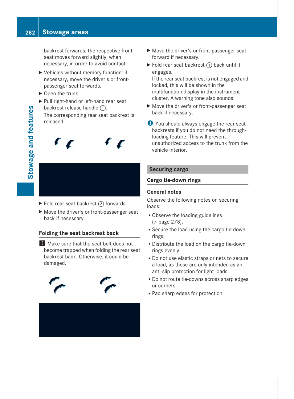Stowage and features, Stowage areas | Mercedes-Benz CLS-Class 2014 Owners Manual User Manual | Page 284 / 382