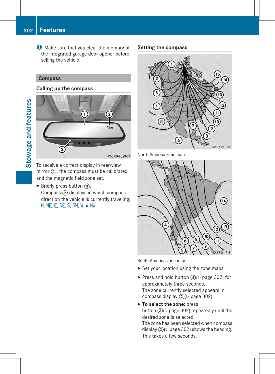 Stowage and features, Features | Mercedes-Benz CLS-Class 2014 Owners Manual User Manual | Page 304 / 382