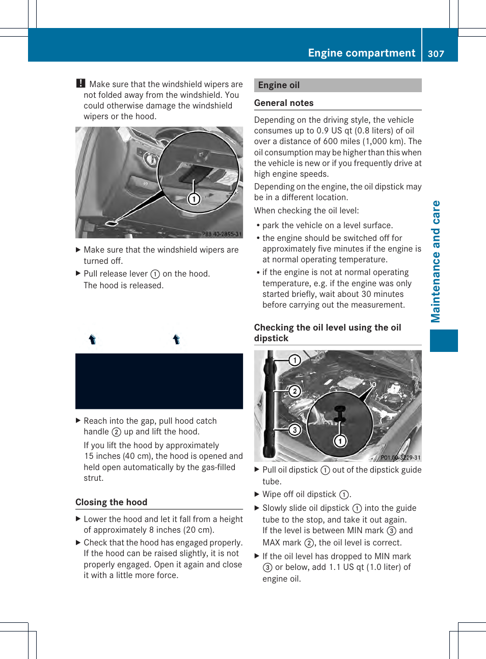 Maintenance and care, Engine compartment | Mercedes-Benz CLS-Class 2014 Owners Manual User Manual | Page 309 / 382