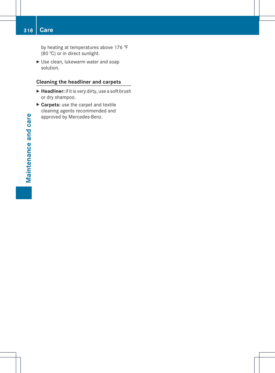 Maint enance and care, Care | Mercedes-Benz CLS-Class 2014 Owners Manual User Manual | Page 320 / 382