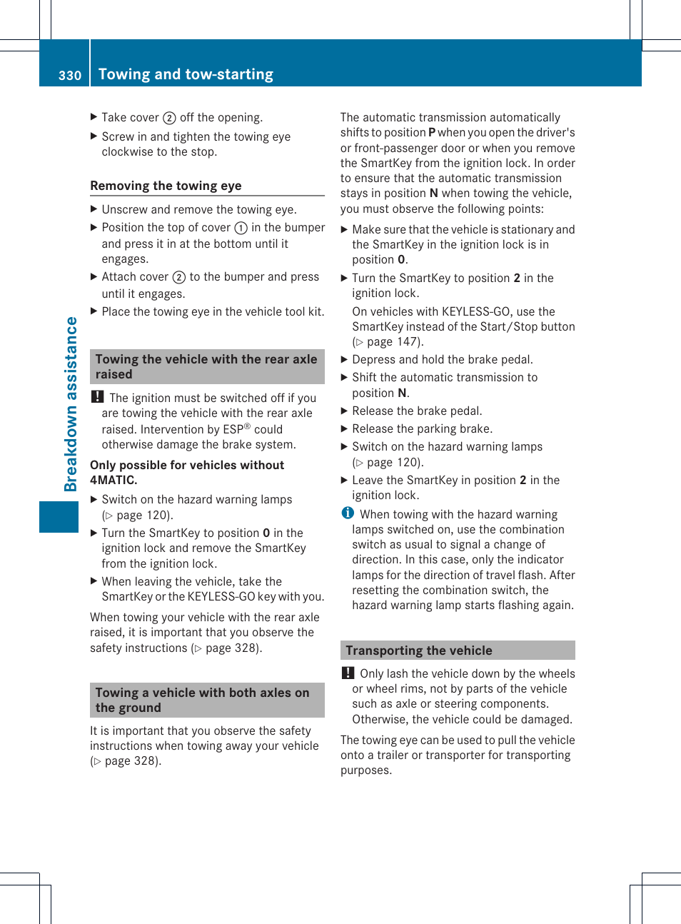 Breakdown assistance, Towing and tow-starting | Mercedes-Benz CLS-Class 2014 Owners Manual User Manual | Page 332 / 382