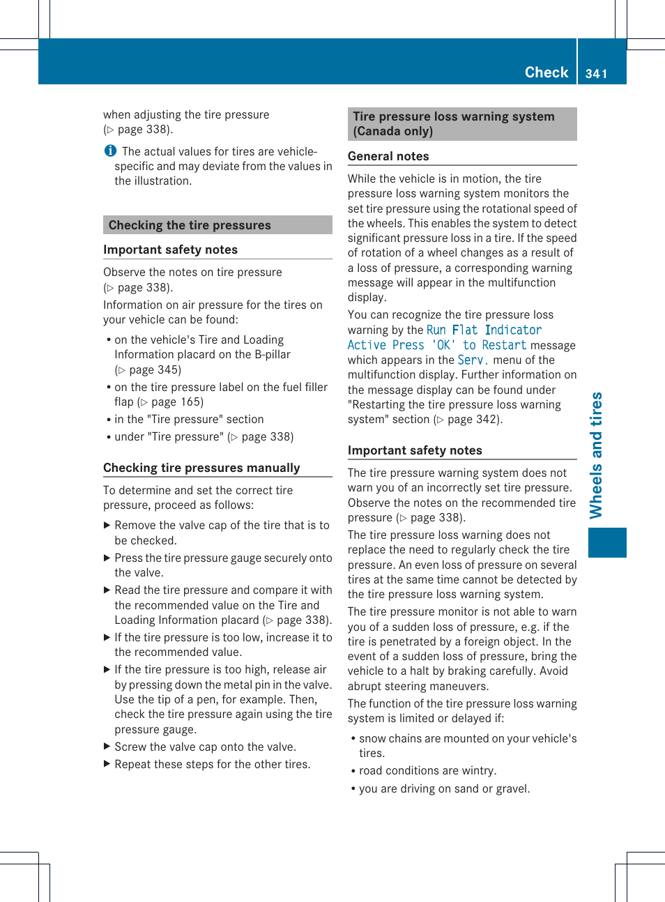Wheels and tires, Check | Mercedes-Benz CLS-Class 2014 Owners Manual User Manual | Page 343 / 382