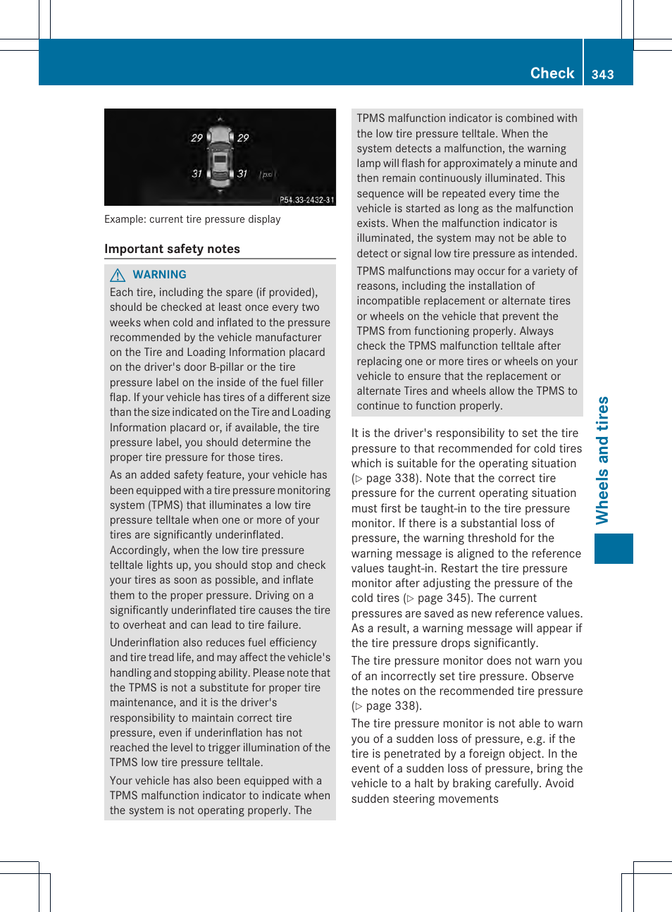 Wheels and tires, Check | Mercedes-Benz CLS-Class 2014 Owners Manual User Manual | Page 345 / 382