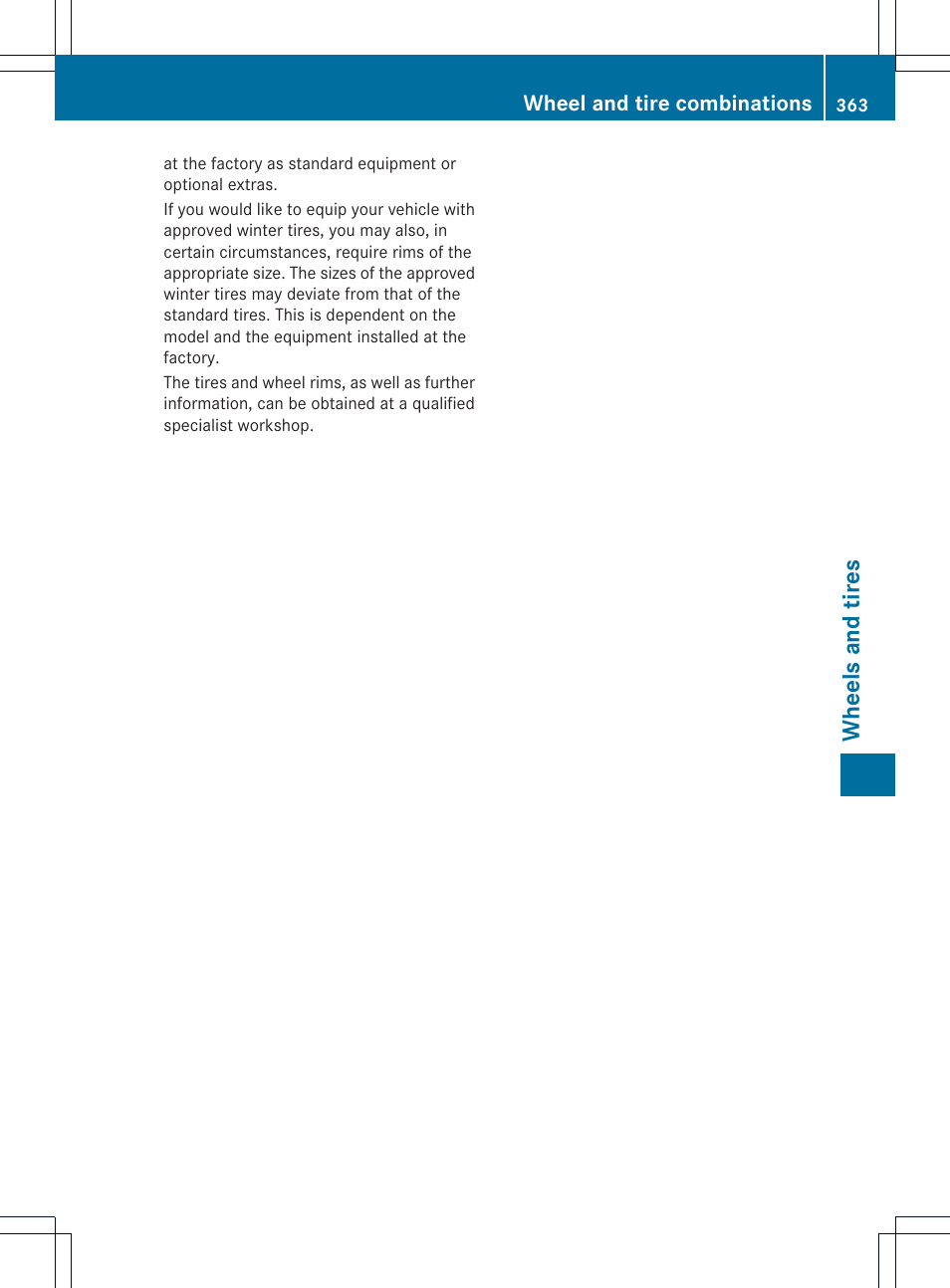 Wheels and tires, Wheel and tire combinations | Mercedes-Benz CLS-Class 2014 Owners Manual User Manual | Page 365 / 382