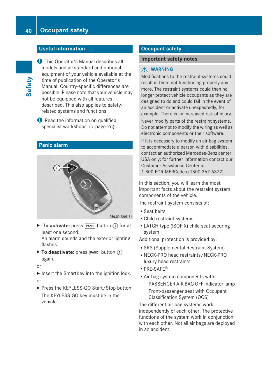 Safety, Occupant safety | Mercedes-Benz CLS-Class 2014 Owners Manual User Manual | Page 42 / 382