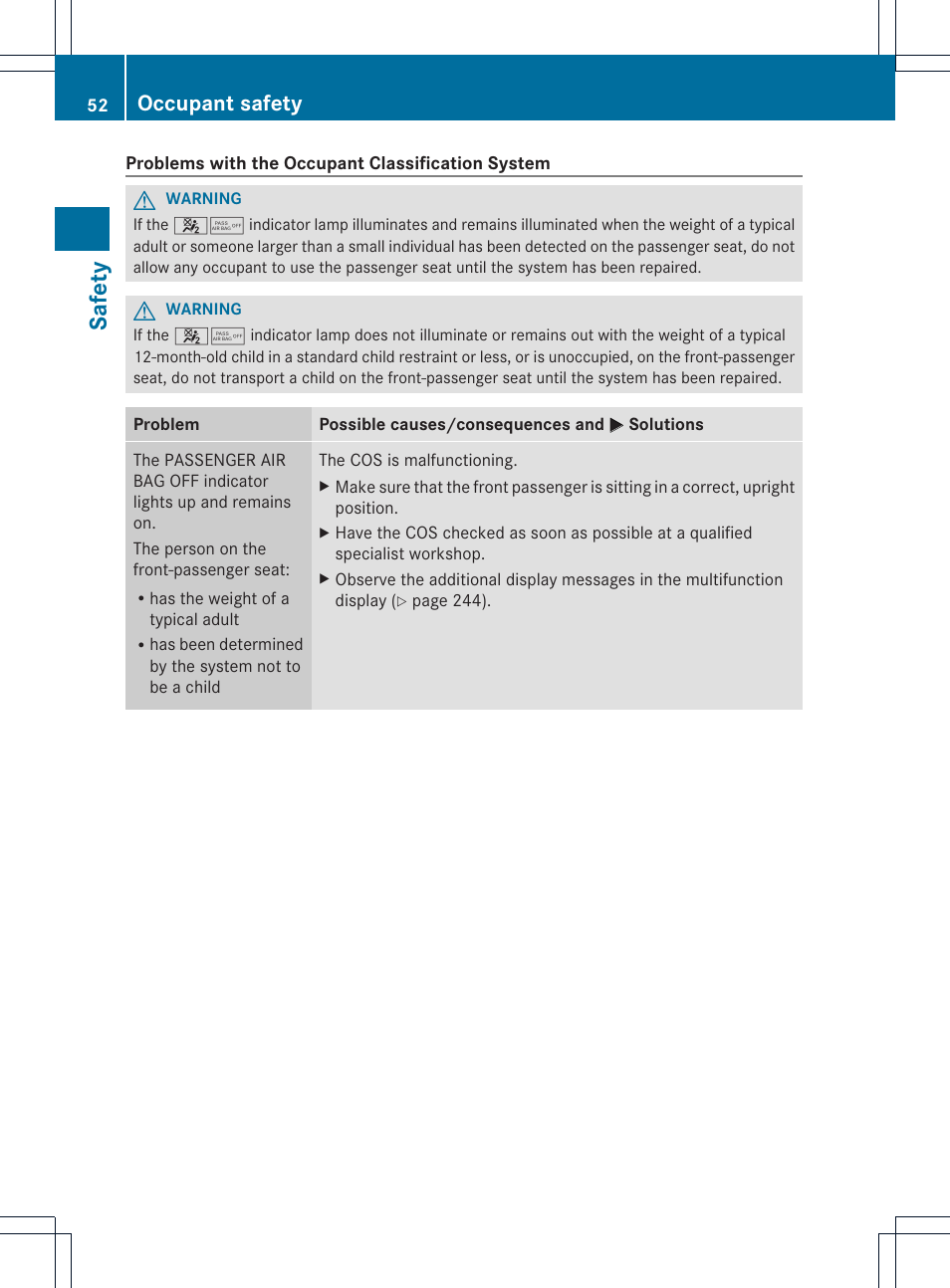 Safety, Occupant safety | Mercedes-Benz CLS-Class 2014 Owners Manual User Manual | Page 54 / 382