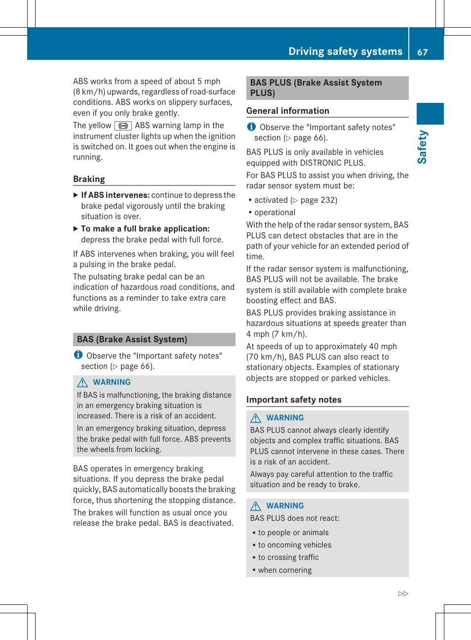 Safety, Driving safety systems | Mercedes-Benz CLS-Class 2014 Owners Manual User Manual | Page 69 / 382