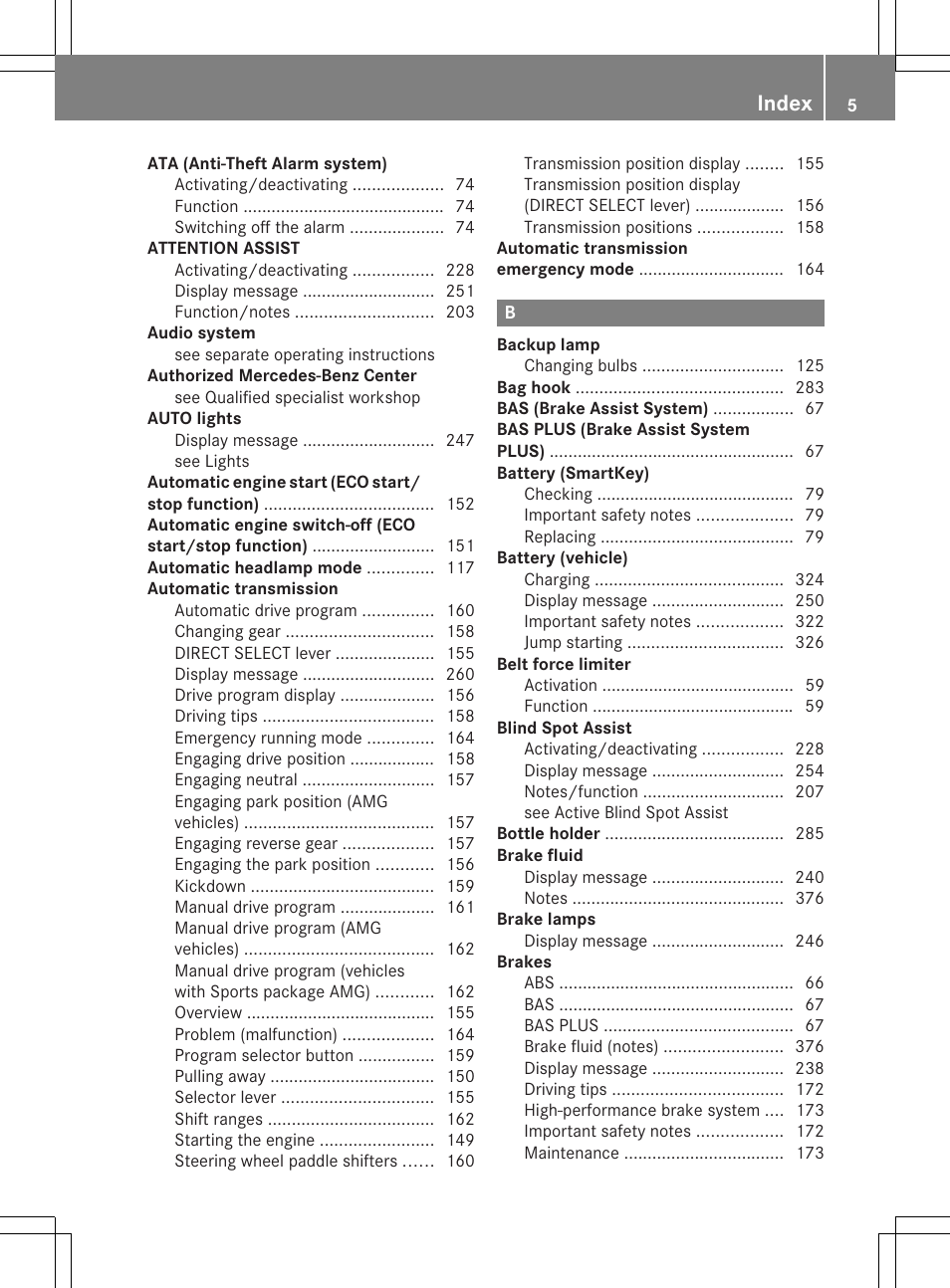 Index | Mercedes-Benz CLS-Class 2014 Owners Manual User Manual | Page 7 / 382