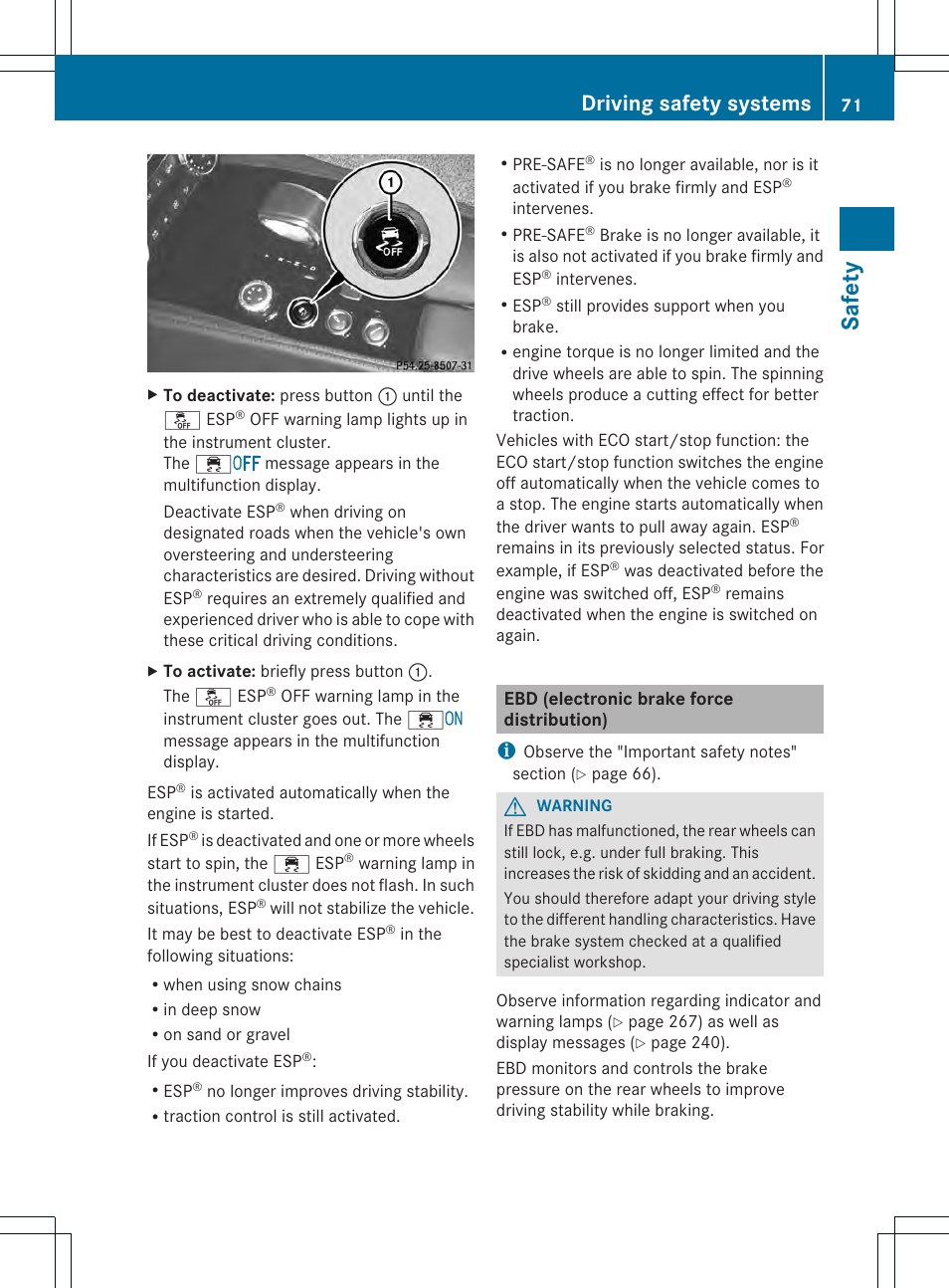 Safety, Driving safety systems | Mercedes-Benz CLS-Class 2014 Owners Manual User Manual | Page 73 / 382
