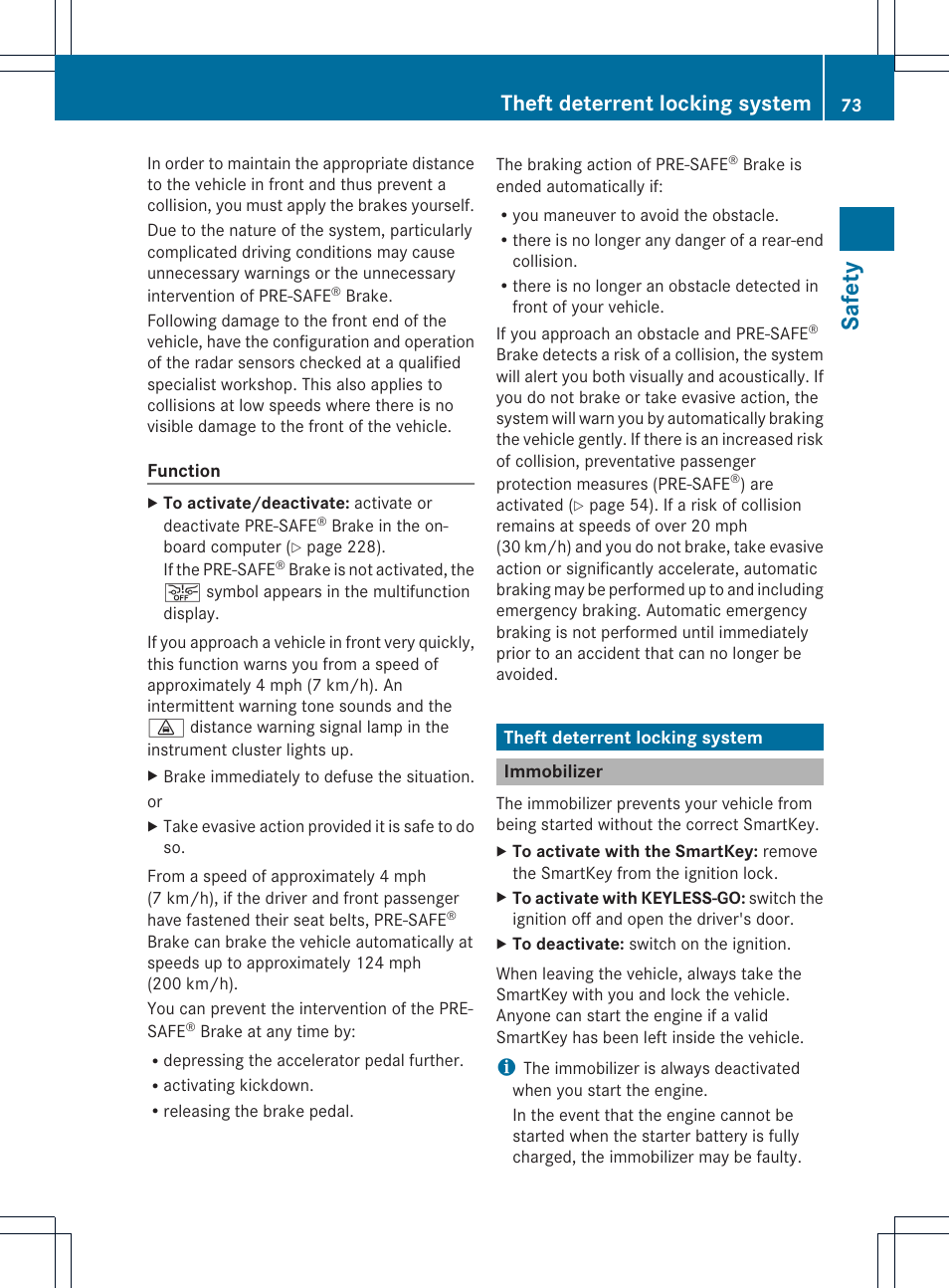 Safet y, Theft deterrent locking system | Mercedes-Benz CLS-Class 2014 Owners Manual User Manual | Page 75 / 382