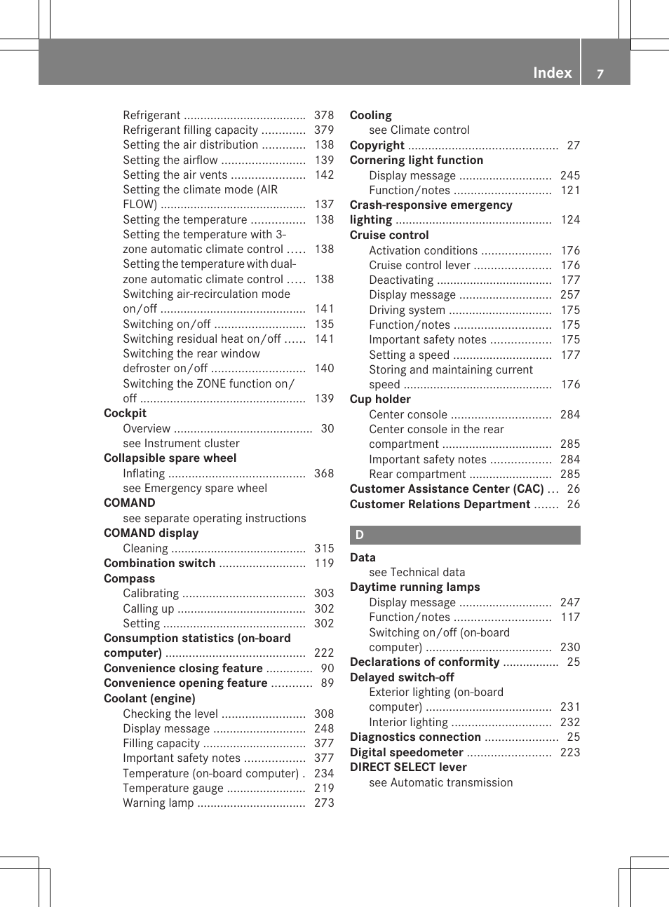 Index | Mercedes-Benz CLS-Class 2014 Owners Manual User Manual | Page 9 / 382