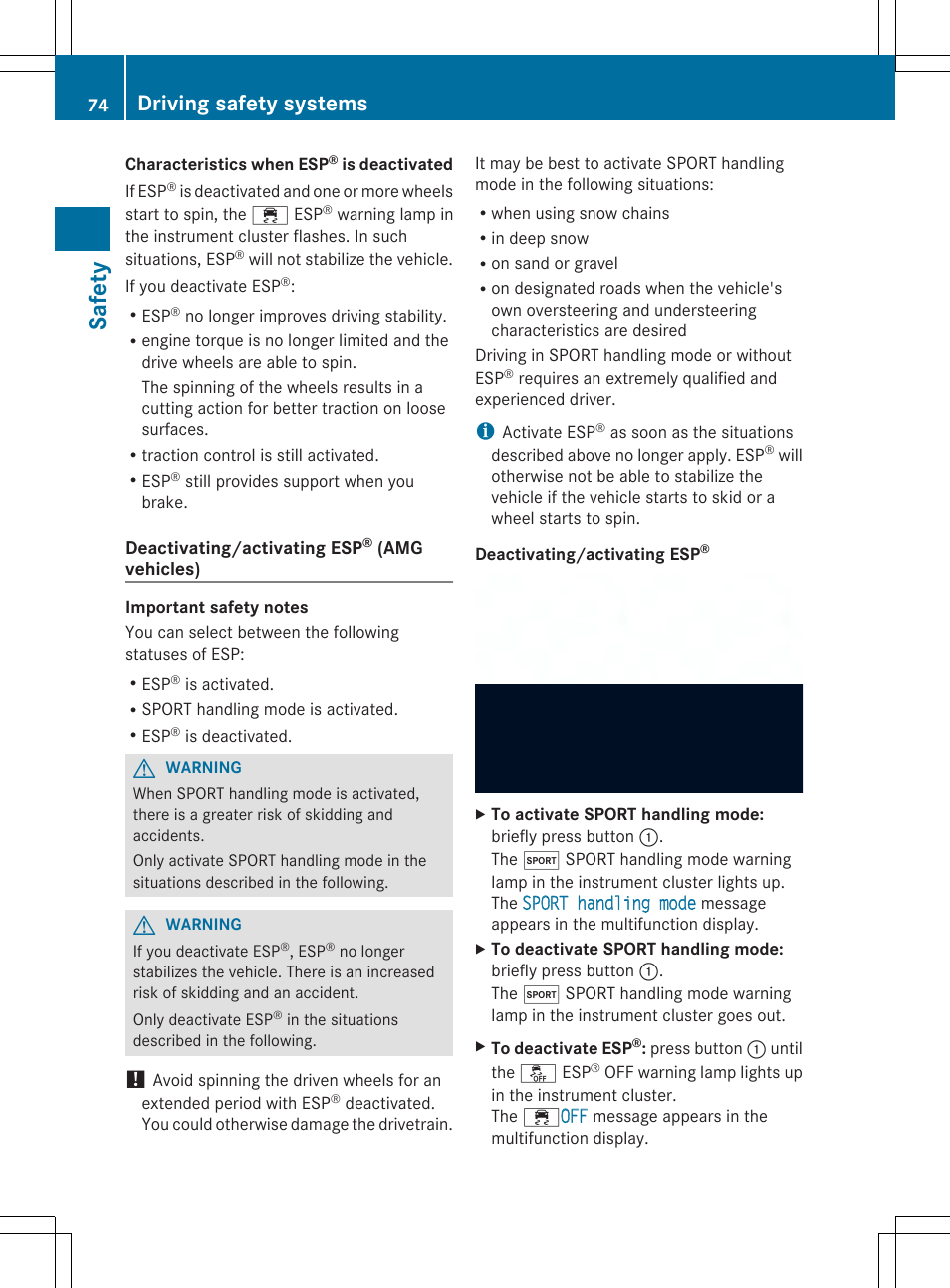 Saf ety, Driving safety systems | Mercedes-Benz E-Wagon 2014 Owners Manual User Manual | Page 76 / 430