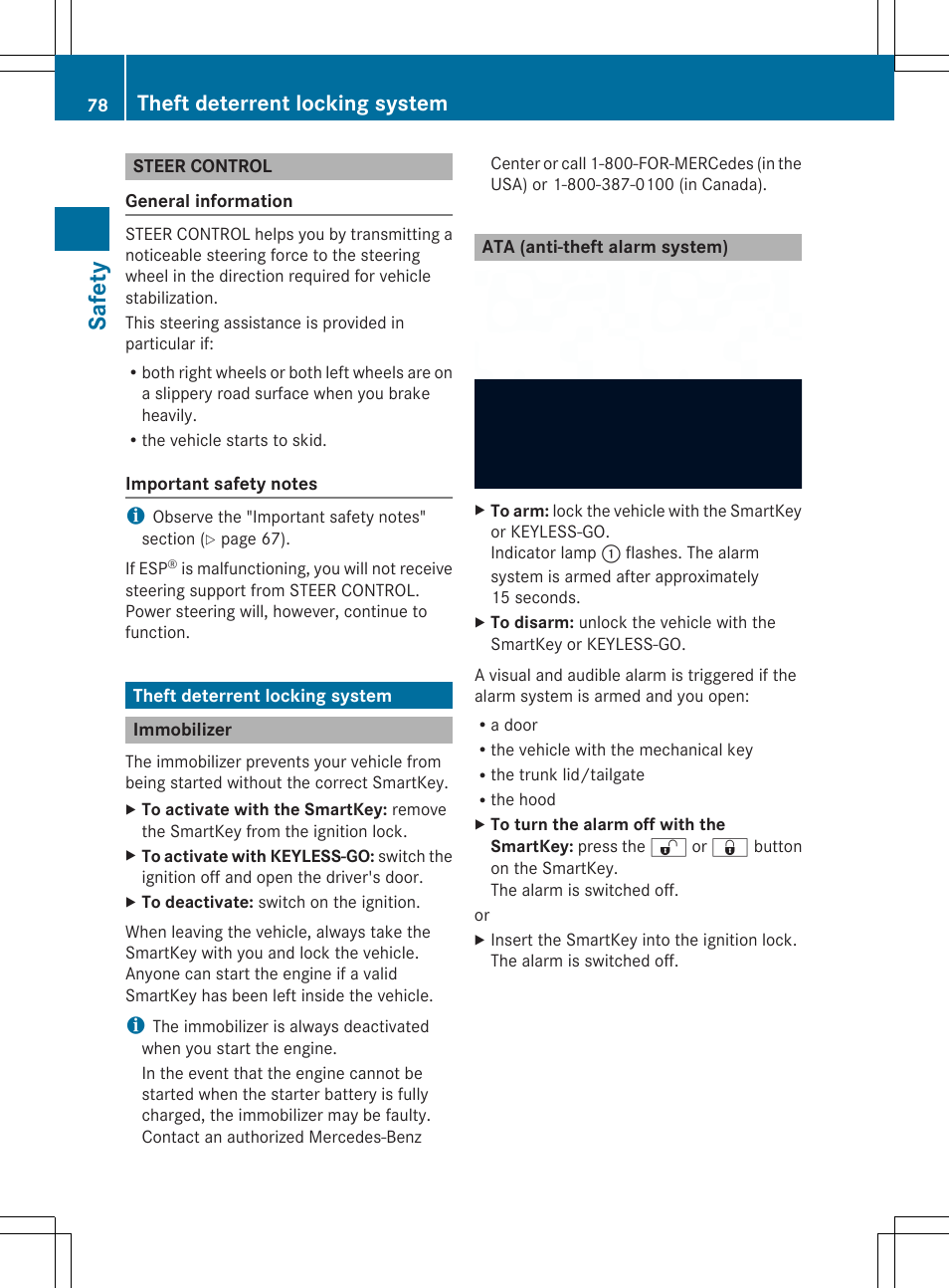 Safety, Theft deterrent locking system | Mercedes-Benz E-Wagon 2014 Owners Manual User Manual | Page 80 / 430