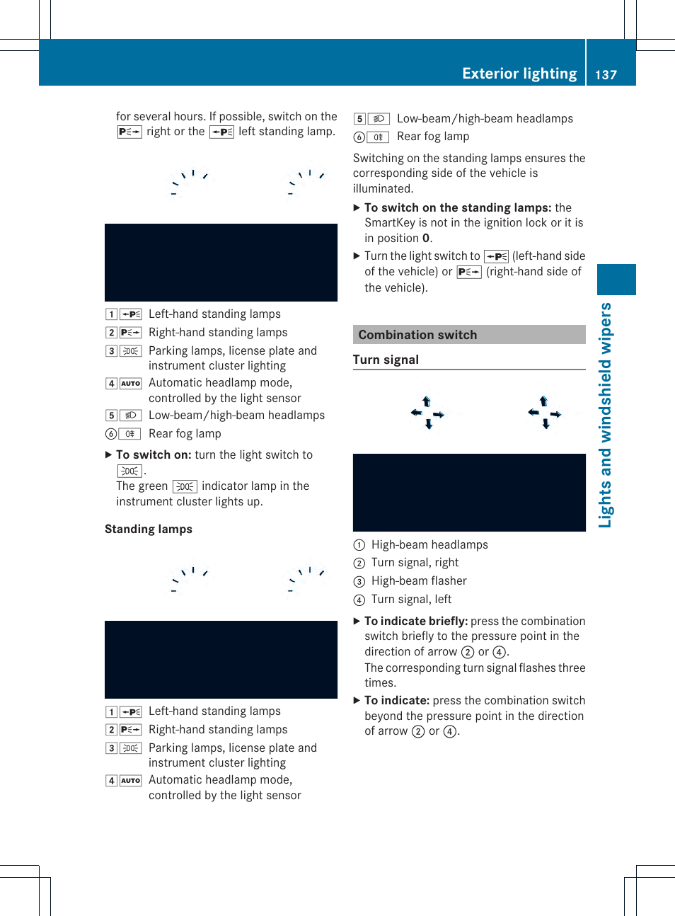 Lights and windshield wipers, Exterior lighting | Mercedes-Benz E-Cab 2014 Owners Manual User Manual | Page 139 / 394