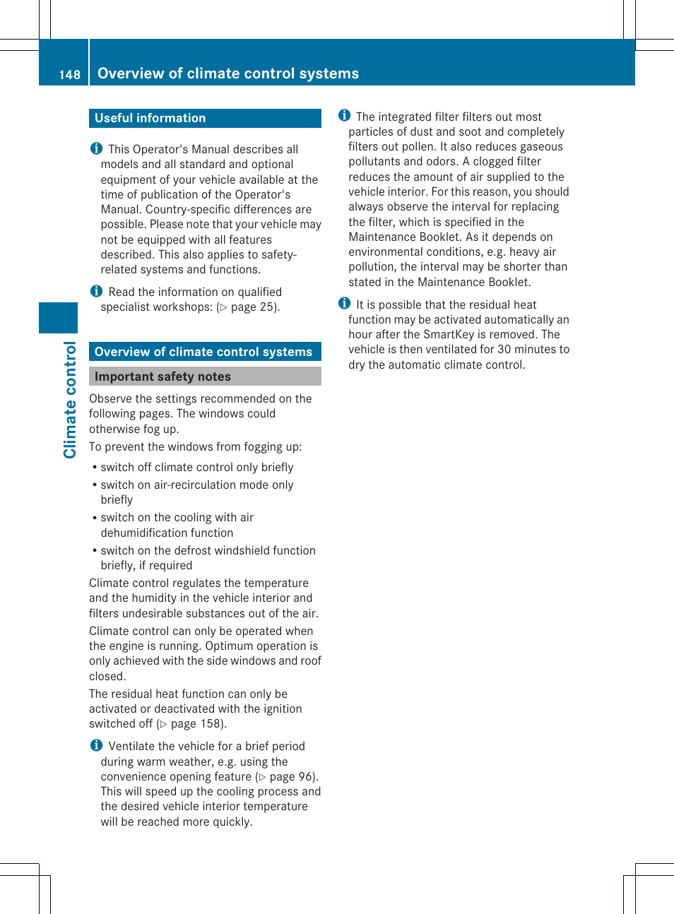 Climate control, Overview of climate control systems | Mercedes-Benz E-Cab 2014 Owners Manual User Manual | Page 150 / 394