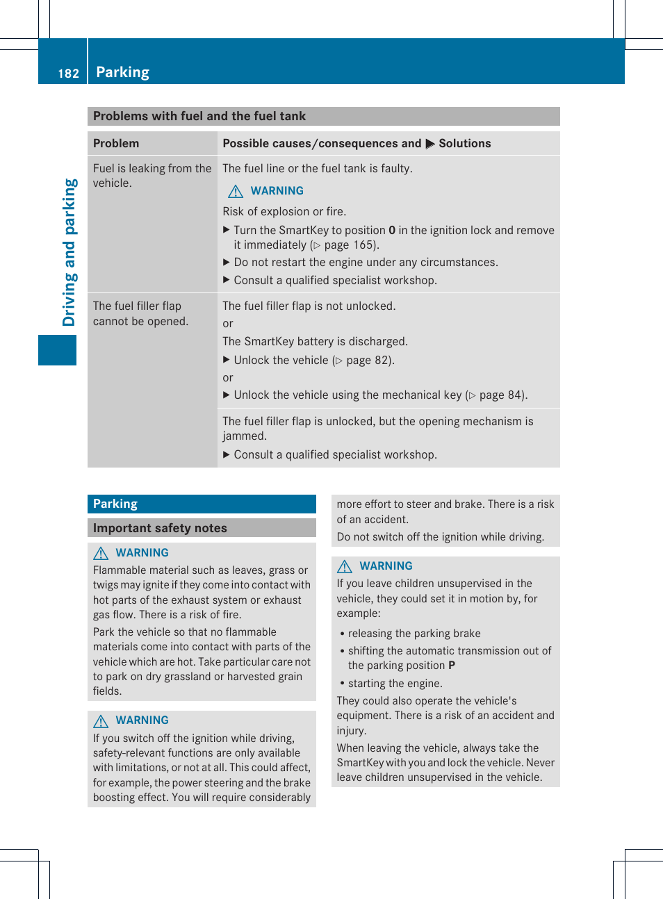 Driving and parking, Parking | Mercedes-Benz E-Cab 2014 Owners Manual User Manual | Page 184 / 394