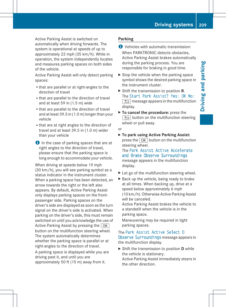 Driving and parking, Driving systems | Mercedes-Benz E-Cab 2014 Owners Manual User Manual | Page 211 / 394