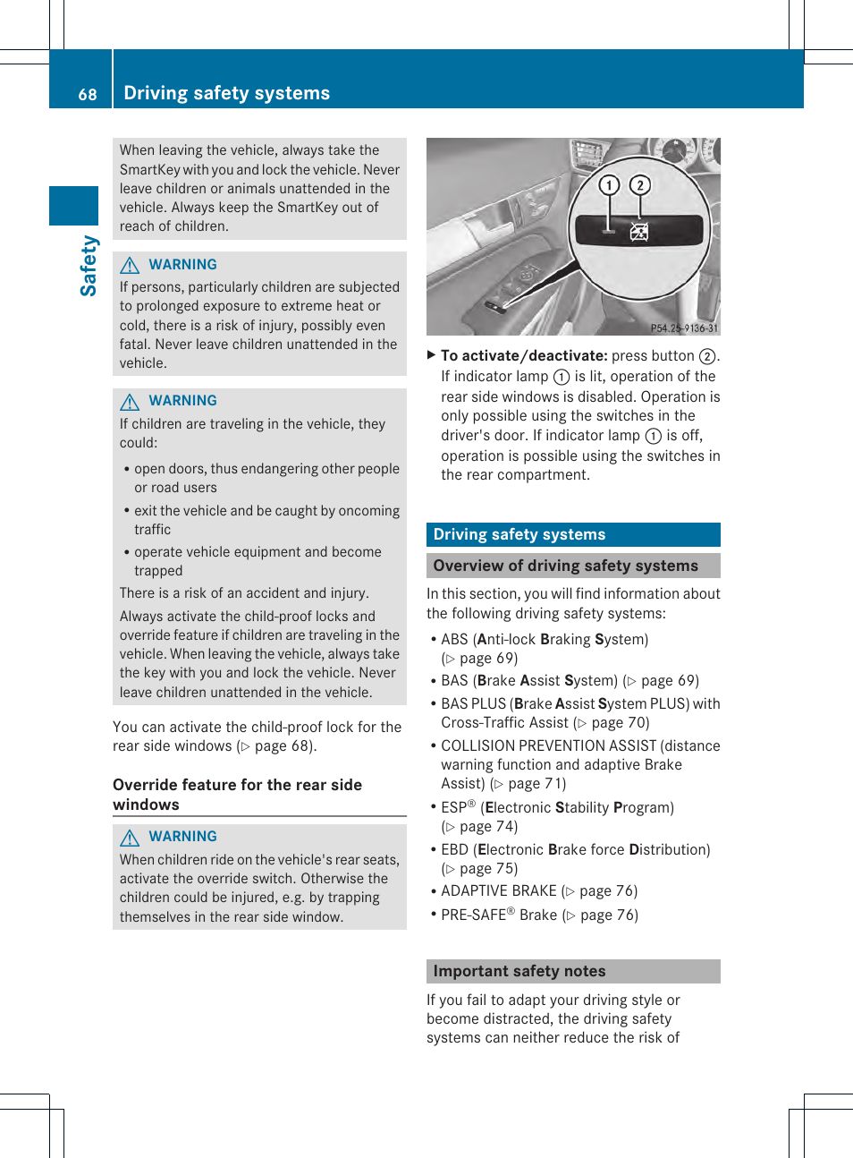 Safety, Driving safety systems | Mercedes-Benz E-Cab 2014 Owners Manual User Manual | Page 70 / 394