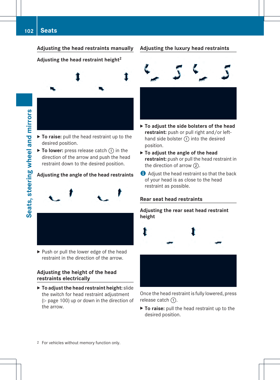 Seats, steering wheel and mirrors, Seats | Mercedes-Benz C-Sedan 2014 Owners Manual User Manual | Page 104 / 362